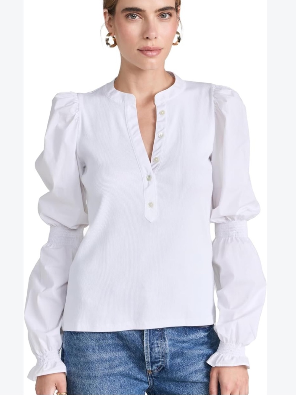 Veronica Beard Effy Top is a white cotton blend blouse
